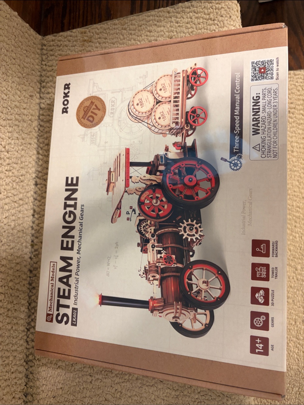 Steam Engine Mechanical Model Kit - Red and Wood Tones